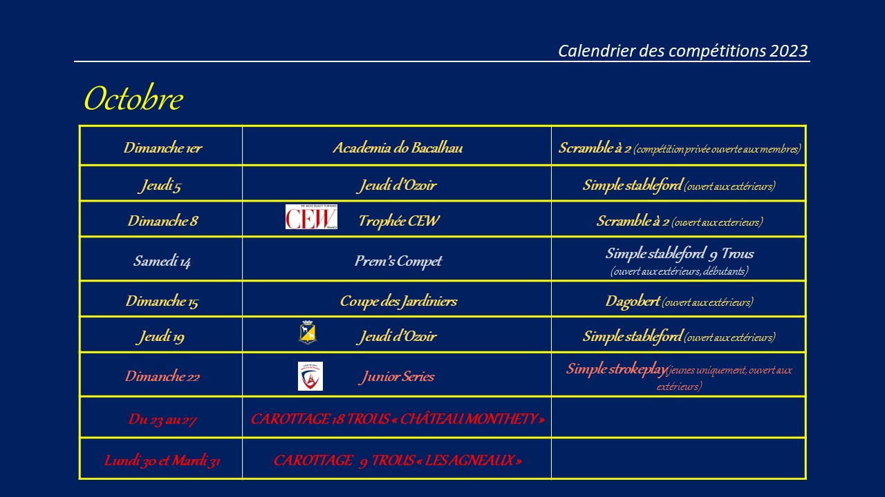 Calendrier des Compétitions 2023