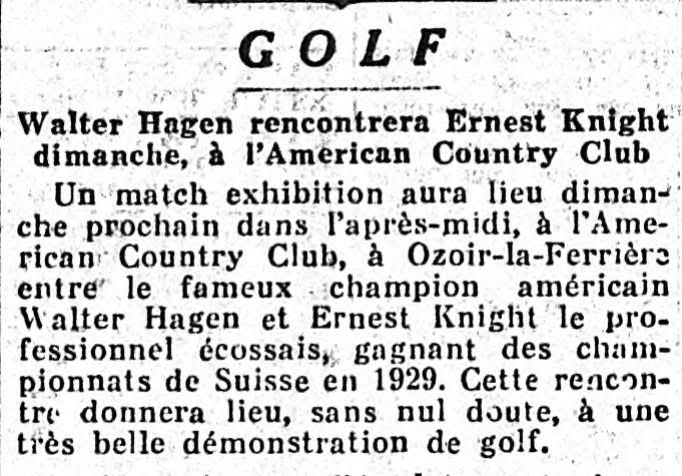 Exhibition Walter Hagen et Ernest Knight Le Figaro 25 Août 1933